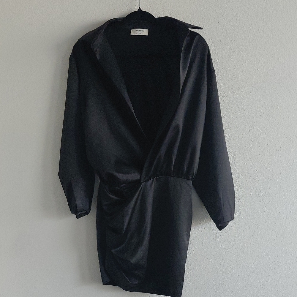 House of CB Satin Black Wrap Mini Dress